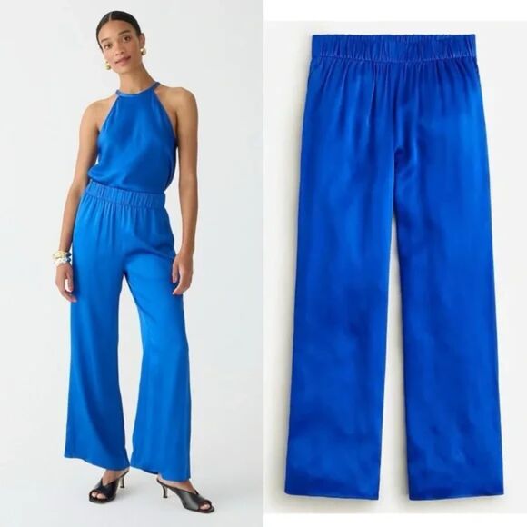 J. CREW Pants Womens 10 Royal Tanzanite Blue Astrid Wide Leg Pant Luster Crepe - Picture 1 of 10